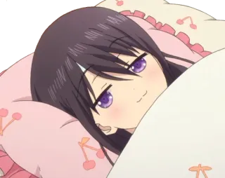 😏 Anime, Mädchen, Süß, Schlafend, Bett, Kirsche whatsapp sticker