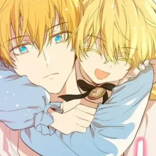 🌟 anime, ragazzo, abbraccio, carino, capelli biondi, orologio whatsapp sticker