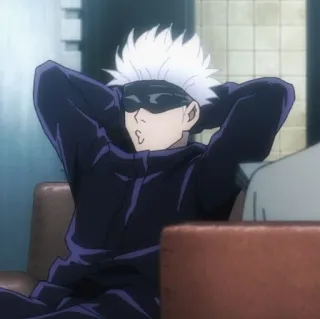 🙂 Satoru Gojo Jujutsu Kaisen อนิเมะ, โกโจ, โกโจซาโตรุ, มหาเวทย์ผนึกมาร, ตัวละคร, ผ่อนคลาย, นั่ง telegram sticker