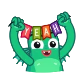😄 YEAH monstruo, celebración, alegría, verde, colorido, dibujos animados whatsapp sticker