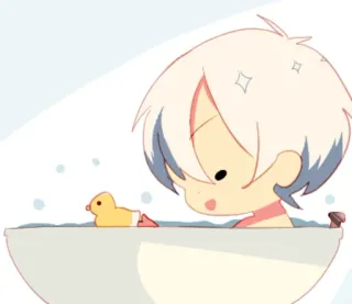 ☄ enfant, bain, canard en caoutchouc, mignon, kawaii, style anime, dessin animé telegram sticker