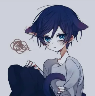 🙂 animé, oreilles de chat, garçon, triste, cheveux bleus, yeux bleus, dessin animé, manga telegram sticker
