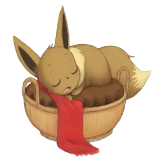 😴 Eevee Иви, Покемон, спящий, корзина, милый, мультфильм telegram sticker