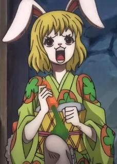 🥕 Carrot One Piece アニメ, ウサギ, ニンジン, キャラクター, ワンピース whatsapp sticker