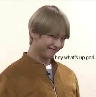 ▫ hey what's up gorl meme, divertente, saluto, K-pop whatsapp sticker