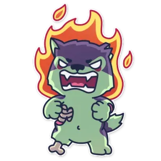 😡 wolf, zombie, monster, flammend, cartoon, sticker whatsapp sticker