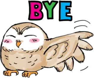 😐 BYE сова, пока, до свидания, птица, махать, мультфильм telegram sticker