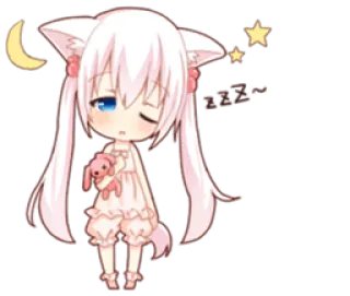 😴 zzz... anime, sleepy, catgirl, kawaii, moon, stars telegram sticker