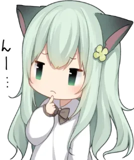 🦄 んー... garota anime, orelhas de gato, fofo, pensando, chibi telegram sticker