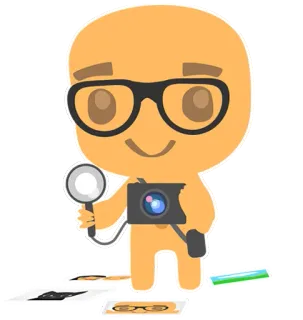📷 cartone animato, personaggio, fotografo, macchina fotografica, lente d'ingrandimento, investigatore, occhiali telegram sticker