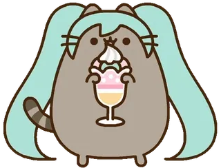 Hatsune Miku x Pusheen :: @line_stickers whatsapp stickers