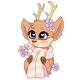 🌸 Hirsch, süß, Tier, Cartoon, kawaii, Blumen, Aufkleber telegram sticker