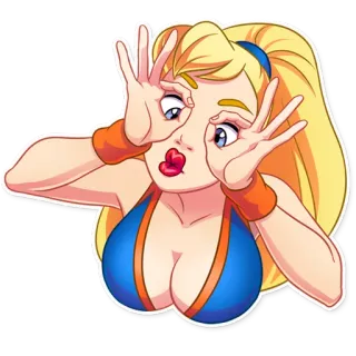 👀 Cartoon, Frau, Blond, Dekolleté, Aufkleber telegram sticker