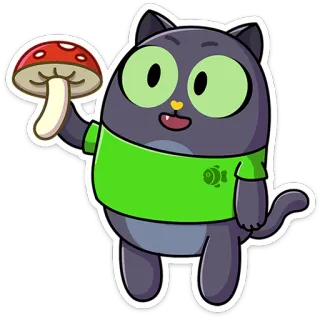 🍄 cat, mushroom, cartoon, animal, sticker, cute telegram sticker