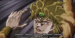😆 Dio JoJo's Bizarre Adventure Useless! Useless! Useless! Useless! Useless!
Useless! Useless! Useless! Useless! Anime, Mangá, Inútil, Jojo, Dio telegram sticker