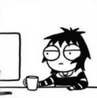 😒 desenho animado, entediado, café, computador, escritório whatsapp sticker