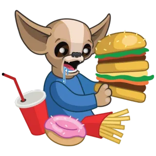 🍔 cachorro, comida, hambúrguer, donut, batatas fritas, desenho animado whatsapp sticker