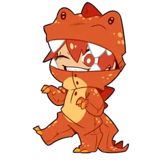 😉 dinosaurier, chibi, einteiler, süß, rote haare, anime stil telegram sticker