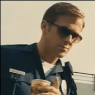 ❤️ Ryan Gosling, Policier, Lunettes de soleil, Tasse, Célébrité, Film, Acteur whatsapp sticker
