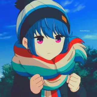 😠 Rin Shima Laid-Back Camp Anime, Charakter, Winter, Schal, Mütze, Laid-Back Camp, Rin Shima telegram sticker