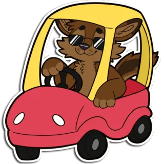 🚗 furry furry, anthropomorphic, driving, toy car, sunglasses, cartoon, cute telegram sticker