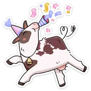 🎉 牛, 動物, パーティー, お祝い, 紙吹雪, お祭り, 漫画 telegram sticker