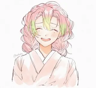 💕 Mitsuri Kanroji Demon Slayer anime, demon slayer, mitsuri kanroji, fanart, cute, illustration, smiling telegram sticker