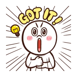 😉 GOT IT! capito, ok, accordo, idea, lampadina, cartone animato, figura bianca, comprensione whatsapp sticker