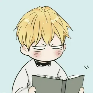 😠 Мультфильм, Светлые волосы, Чтение, Книга, Персонаж, Милый, Учеба whatsapp sticker