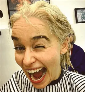 😉 Emilia Clarke actress, celebrity, portrait, blonde hair, winking telegram sticker