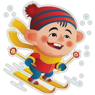 ⛷ 스키, 겨울, 눈, 어린이, 만화, 스키, 눈송이 whatsapp sticker