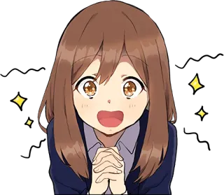 😊 Anime, Dibujos animados, Emocionado/a, Feliz, Chica, Mujer, Brillos, Lindo/a whatsapp sticker
