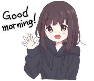 😃 Good morning! dzień dobry, dziewczyna anime, powitanie, cześć, kreskówka, kawaii telegram sticker