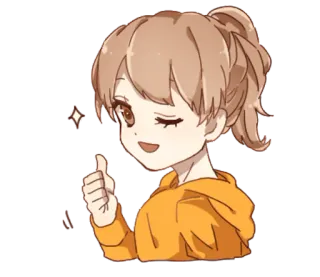 👩 Anime Mädchen, Daumen hoch, Süß, Cartoon, Funkeln, Illustration telegram sticker