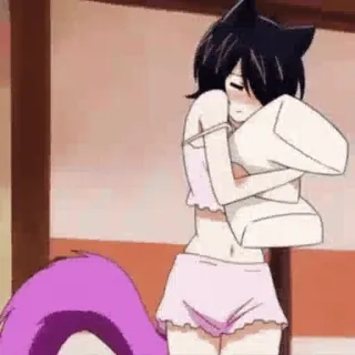 🥰 Anime, Catgirl, Słodkie, Poduszka, Uszy, Ogon whatsapp sticker