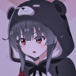 🤍 anime, girl, bear hoodie, cute, cartoon whatsapp sticker