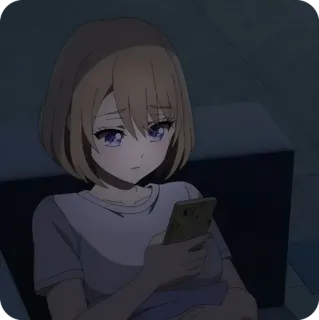 📱 Anime, Dziewczyna, Telefon, Smutny, Sypialnia, Noc telegram sticker