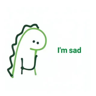 ✨ I'm sad dinozaur, smutny, kreskówka, słodki, zielony, prosty, uczucie, melancholia telegram sticker