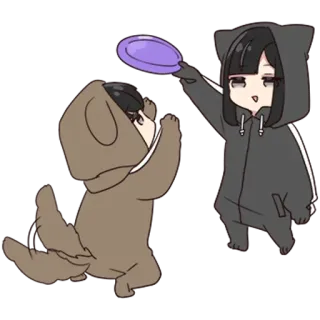 🏹 หมา, ผู้หญิง, จานร่อน, เล่น, อนิเมะ, น่ารัก telegram sticker