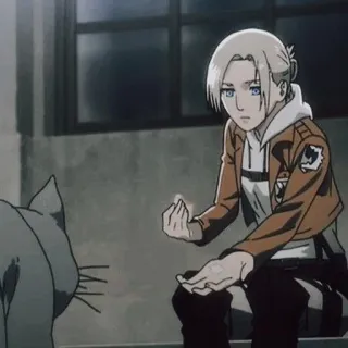 🌟 Annie Leonhart Attack on Titan Anime, Cartoon, Figur, Mädchen, Jacke, Katze, Winken telegram sticker