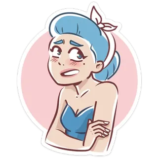 😬 cartone animato, donna, capelli blu, espressione, preoccupata, pin-up telegram sticker