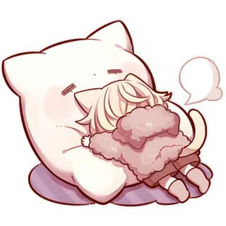 😞 chat, endormi, kawaii, mignon, animé, oreiller, détente, dessin animé telegram sticker