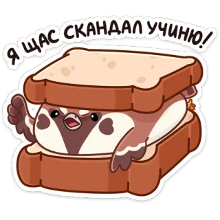 😡 Я щас скандал учиню! pássaro, sanduíche, desenho animado, animal, fofo telegram sticker