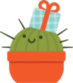 😊 cactus, regalo, pianta, presente, vaso, carino telegram sticker