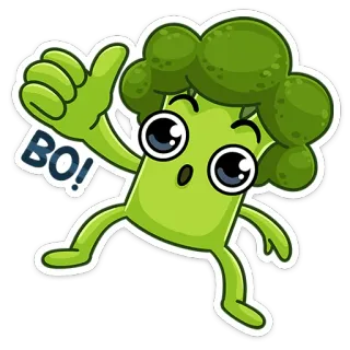 👍 BO! 브로콜리, 야채, 만화, 귀여운, 음식, 녹색, 건강, 재미있는 telegram sticker