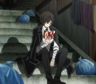 🧷 Dazai Osamu Bungou Stray Dogs Anime, Manga, Dazai, Buch, sitzend telegram sticker