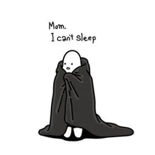 😳 Mom. I can't sleep 잠, 슬픔, 담요, 만화, 캐릭터, 귀여운 telegram sticker
