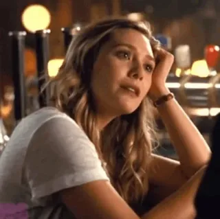 ◾️ elizabeth olsen, woman, blonde, actor, bar, pensive telegram sticker
