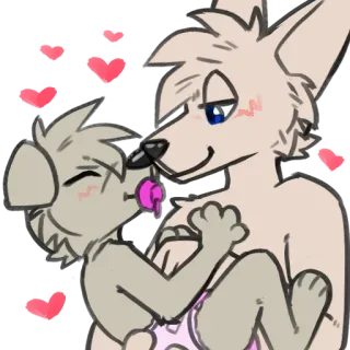 🐟 furry, anthropomorphic, cuddle, hearts, affectionate, cute, cartoon, hug whatsapp sticker