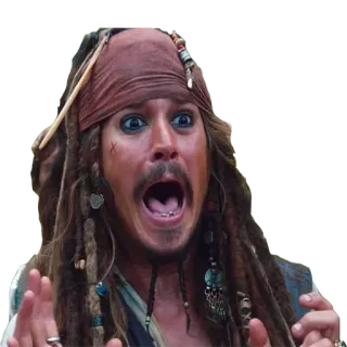😱 Jack Sparrow Pirates of the Caribbean Jack Sparrow, pirate, drôle, visage, surprise, effrayé whatsapp sticker